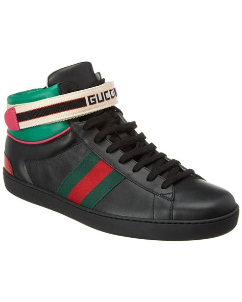 gucci stripe ace high-top sneaker black|gucci ace gg suede sneakers.